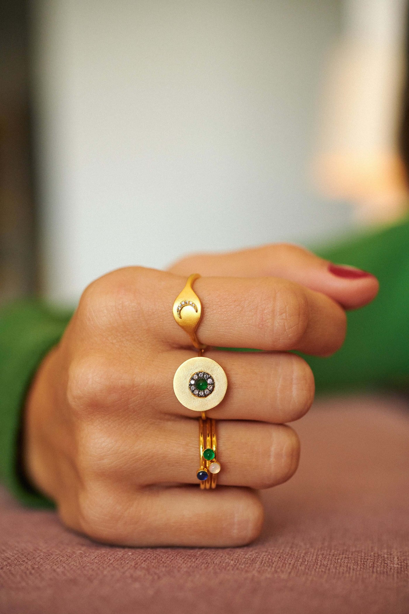 Single Green Agate Ring - Eye M by Ileana Makri