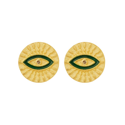 All Seeing Eye Studs with Green Enamel - Eye M by Ileana Makri