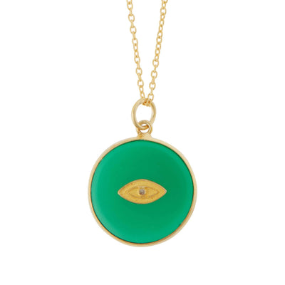 All Seeing Round Eye Necklace with Green Onyx - Eye M by Ileana Makri