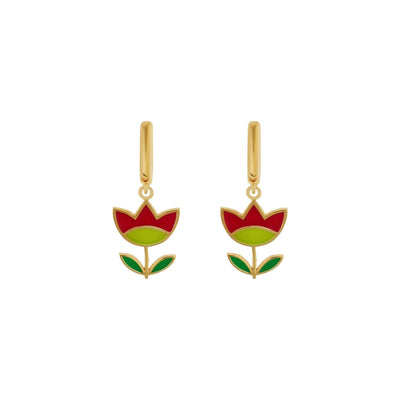 Red & Green Happy Flower Midi Hoop Earrings - Eye M by Ileana Makri