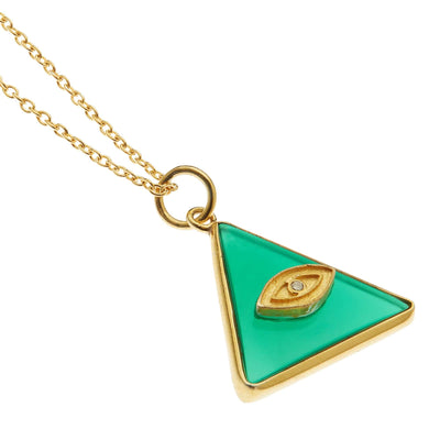 All Seeing Triangle Eye Necklace with Green Onyx - Eye M by Ileana Makri